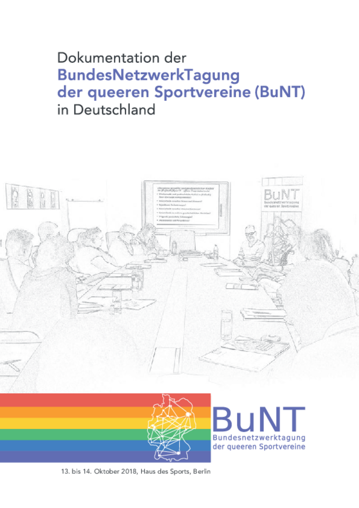 Titelseite der Dokumentation der BundesNetzwerkTagung des queeren Sports 2018