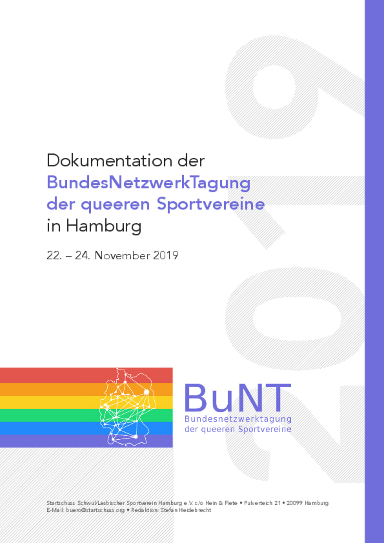 Titelseite der Dokumentation der BundesNetzwerkTagung des queeren Sports 2019